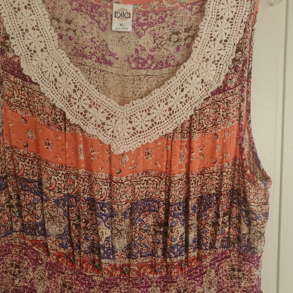 BILA India Floral Flowy Maxi Dress Asymmetrical Hem Size XL Fairycore Romantic - Picture 4 of 13